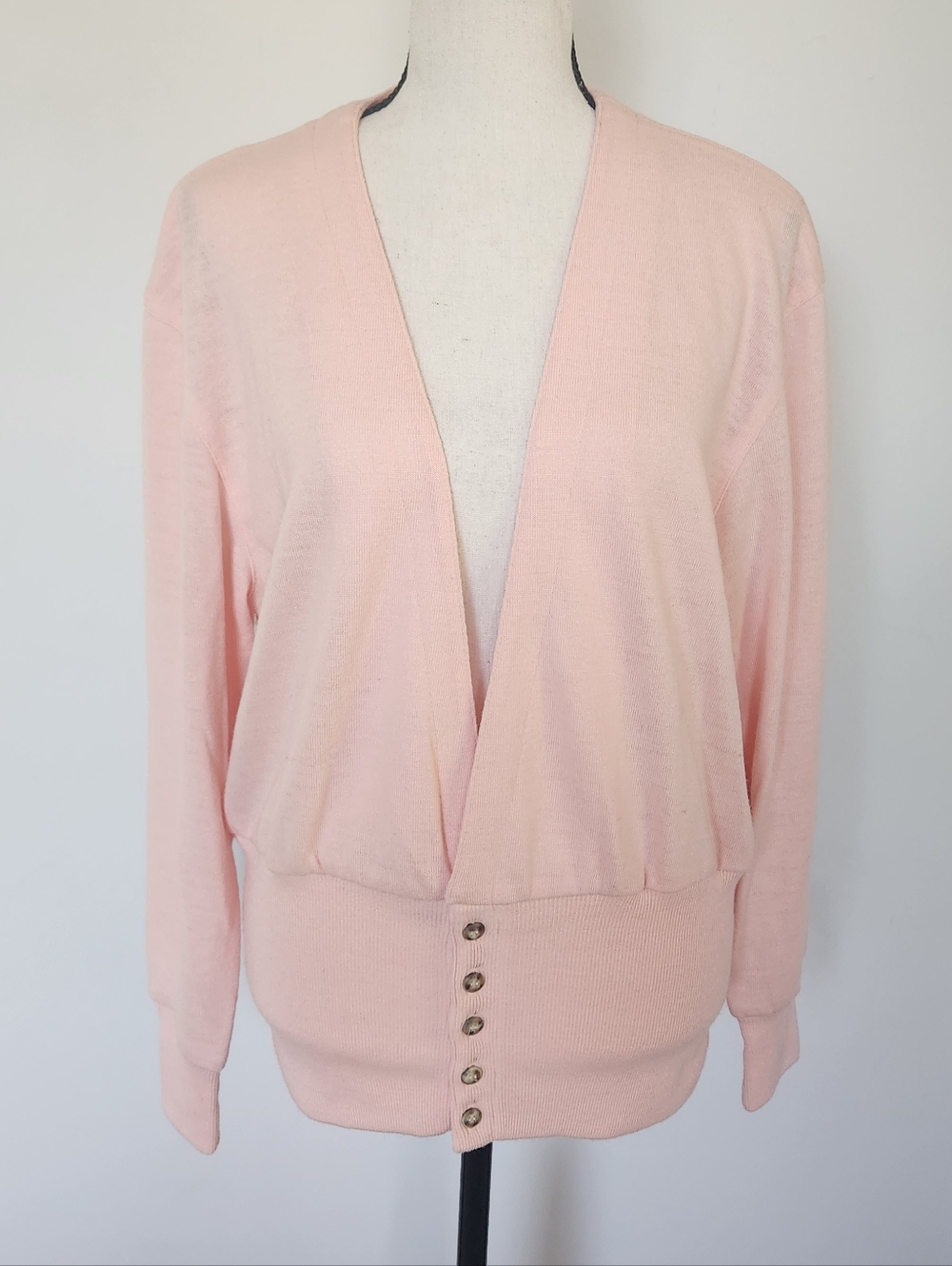 Finity Vintage Sweater Cardigan Merino Pure Wool Pastel Pink USA Union Made M